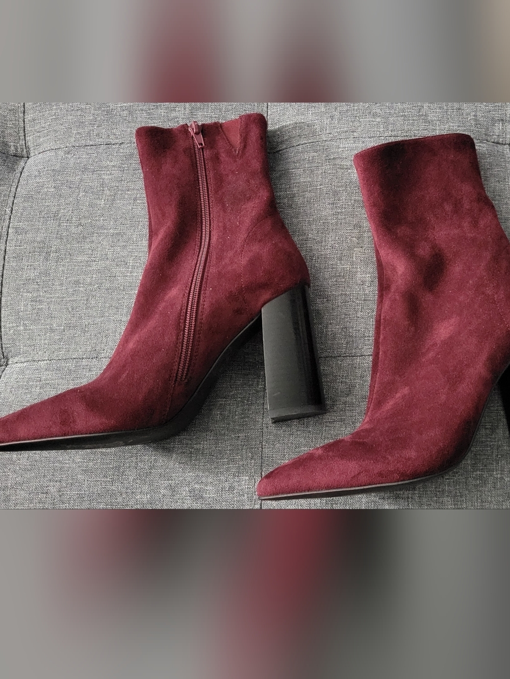 Jeffrey Campbell Burgundy Suede Block Heel Ankle Boots
